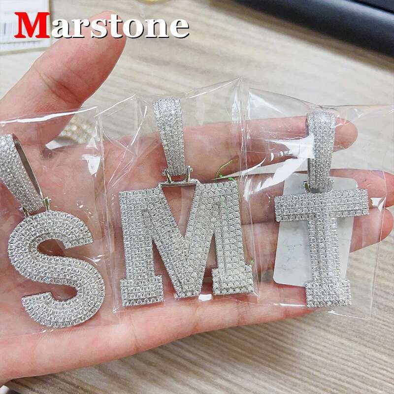 Full D Color VVS Moissanite Dia Hip-hop Men's Women's Letter Pendant S Sliver 15MM Cuban Chain Necklace