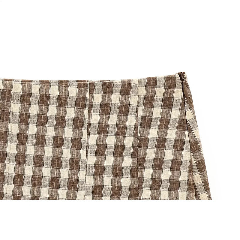 TRAF Mid Waist Mini Shorts Skirts for Women Fashion Plaid Side Zipper Female 250228Z