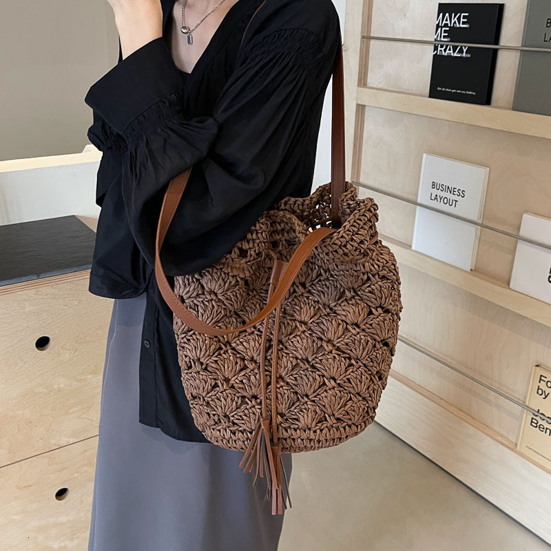 Weaving straw woven for women 2025 new summer versatile diagonal cross vacation beach premium bucket bag #swissmilitary