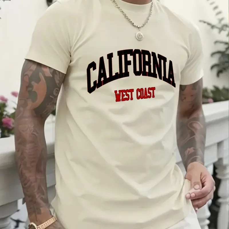 CALIFORNIA WEST Vintage Printed Mens Cotton T-shirt with Letters Casual Summer Fashion Couple Trendy T-shirt 250227