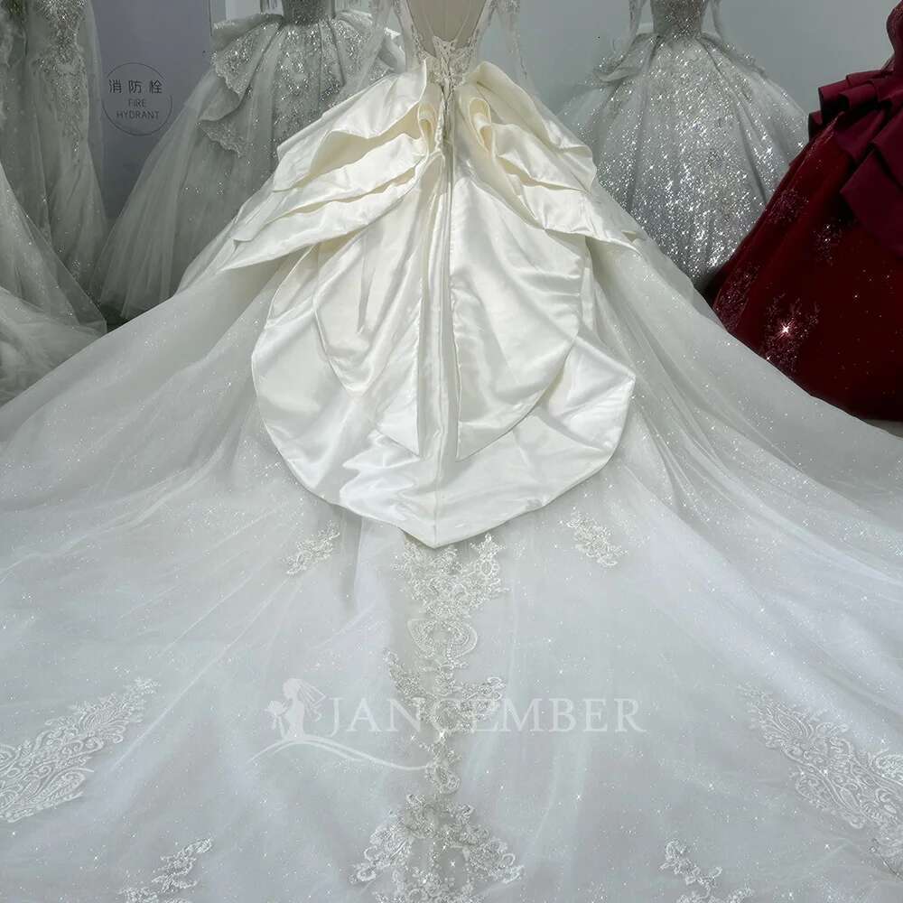 New custom beauty beads pearls long sleeves spark lace wedding dress uoso feminine novia dresses