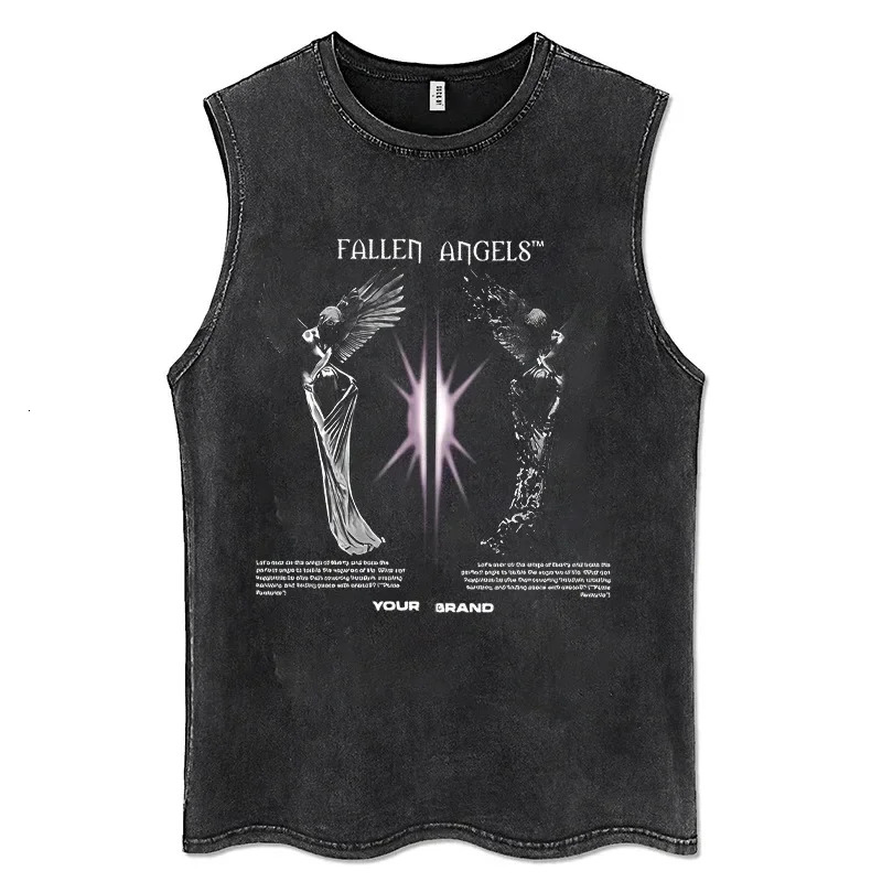 Retro black womens tank top 100% pure cotton mens hip-hop punk rock sleeveless T-shirt Gothic vest Y2K clothing 250226