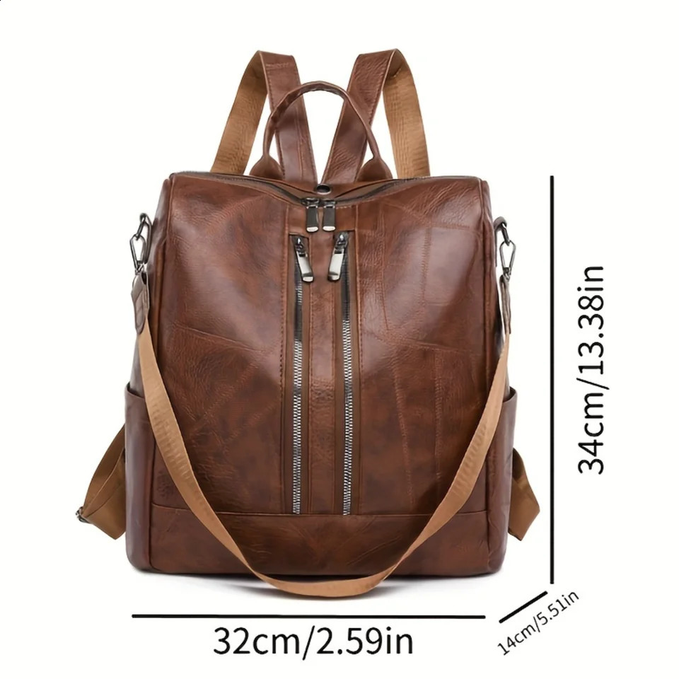 Ship from US Convertible PU leather backpack Fashion Casual Large Capacity aypack Shoulder Bag Travel Schoolbag 250227FBB