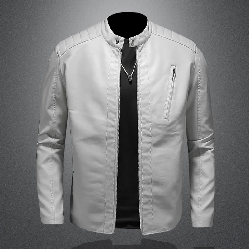 2023 Mens Leather Jacket Stand Collar Slim Pu Autumn Fashion Men Motorcycle Causal Coat Male Moto Biker 250225