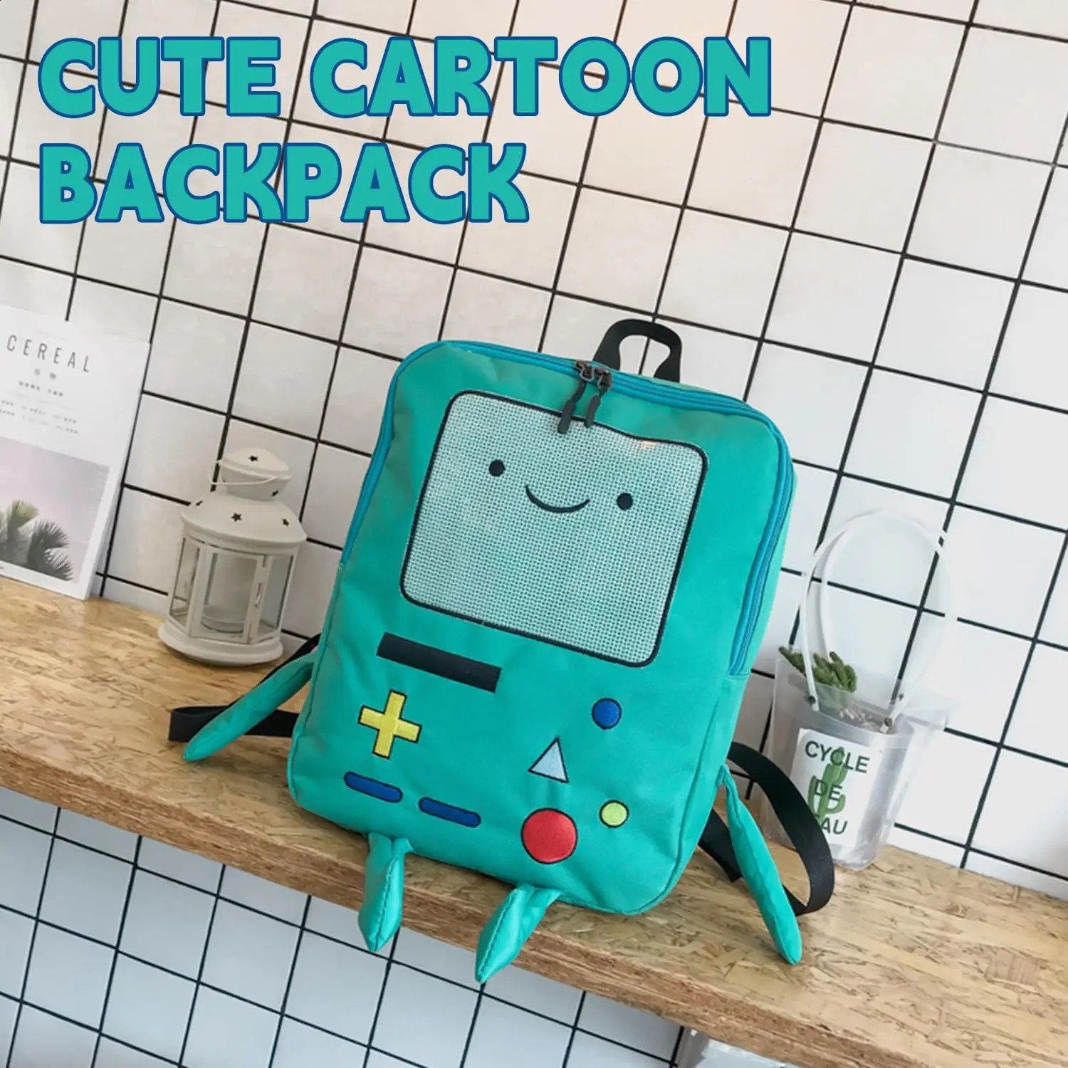 14 Inch Cute Cartoon Backpack Anime Casual Travel Green Anime Bag Breathable Portable Lightweight 250227