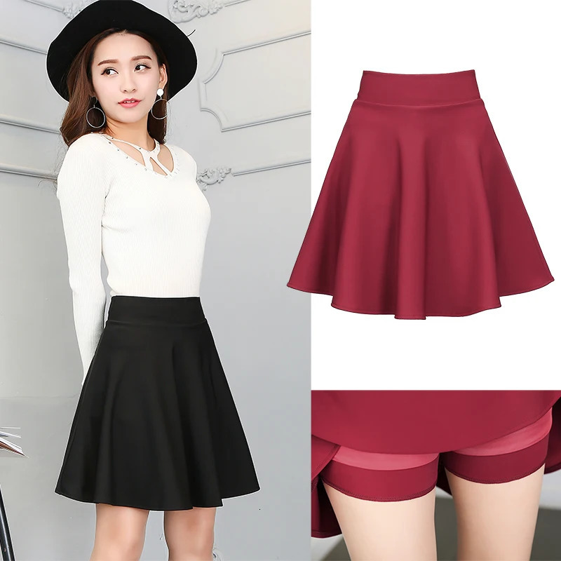 Womens Plus Size Basic Versatile Stretchy Flared Casual Mini Skater Skirt Kawaii Harajuku Korean Style Tennis Skirts 250227