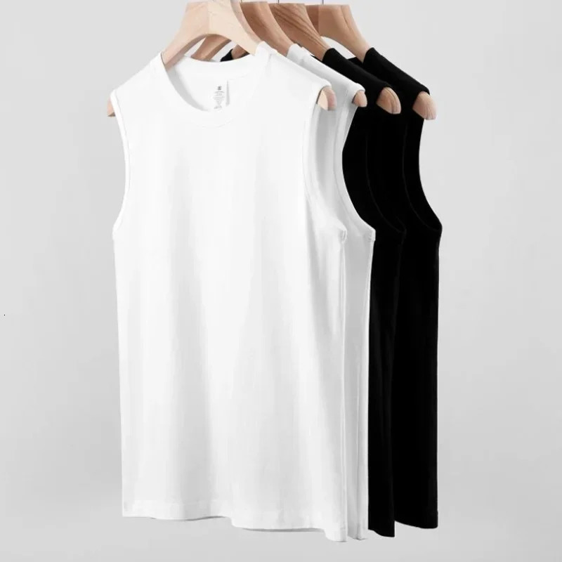 Summer Basic 100% Cotton Men Tank Tops Black White Gray 250225