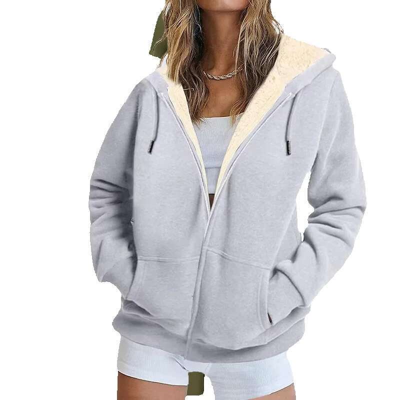 Plus Size Womens Fleece Zip Up Casual Ed Hoodies