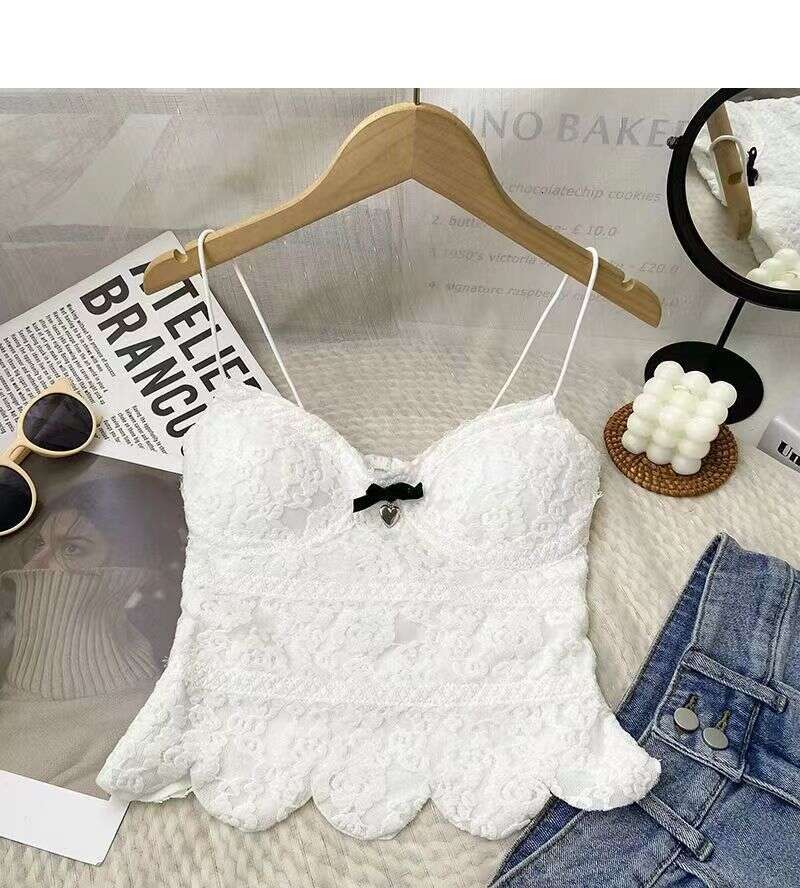 Pure desire, sexy bow, lace women's versatile and beautiful camisole, chest cushion, anti glare, strapless short top