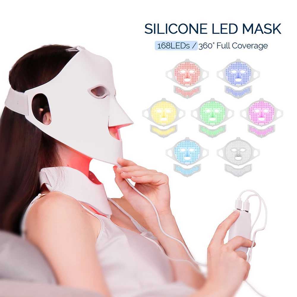 Face Neck Silicone LED Mask LED Light 7 Colors Photon Red Light Therapy Flexible Facial Beauty Mask Skin Care Anti-Ance W250228