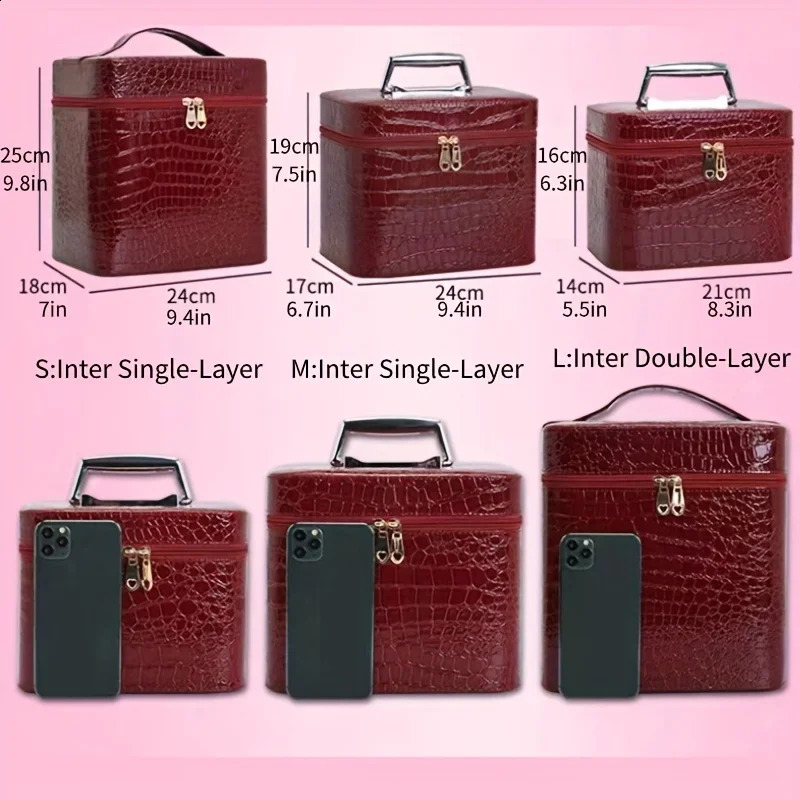 Ship from US 1pc e Pattern Makeup Case With Handle Large Capacity Zipper Cosmetic Train Travel Organizer For Women Bag 250227FBB