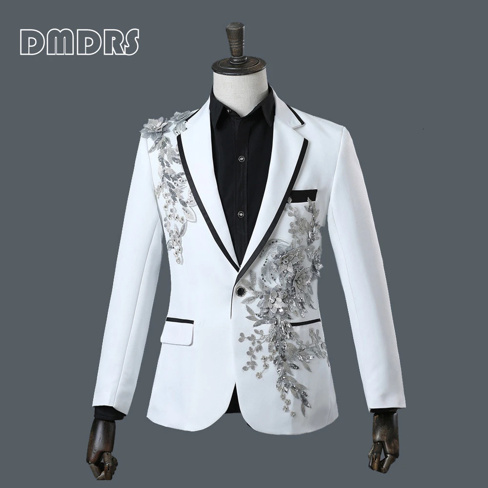 Beaded Mens Prom Suit Set Singer Sequined Party 2 Pieces Tuxedo Blazer Pants Plus Size Men Suits Images 250224