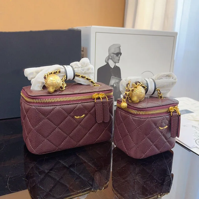 Gold Ball Chain Makeup Bag Designer Womens Shoulder Bag Box Leather Diamond Gold Hardware Metallic Clingers Luxury Handbag Matelasse Chain Crossbody Bags 10/16cm