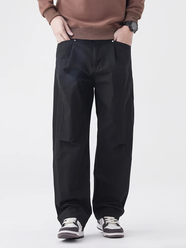 Mens Wide Leg Casual Pants Korean Fashion Solid Color Washed Cotton Loose Straight Trousers Male Spring Summer 2025 250227