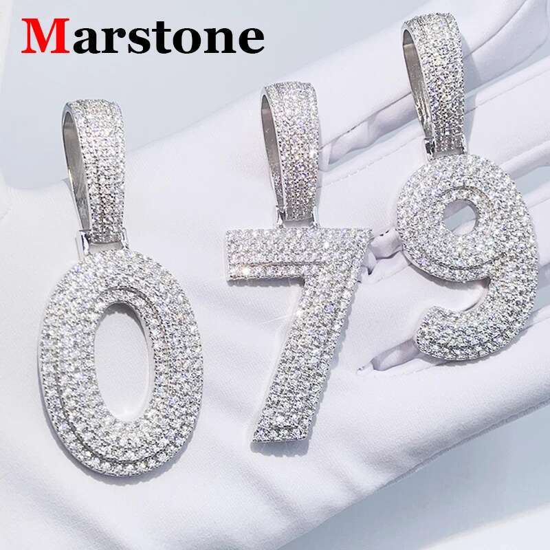 Full D Color VVS Moissanite Dia Hip-hop Men's Women's Number Pendant S Sliver 15MM Cuban Chain Necklace