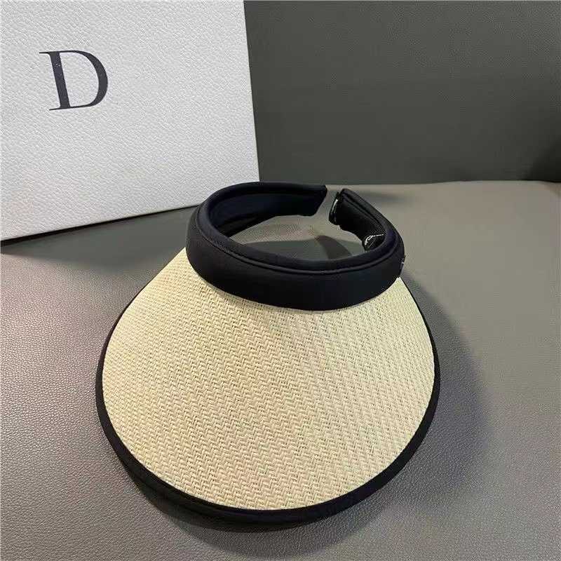 Wide Brim Hats Bucket Hats Summer ins sunshade black rubber hat Korean version empty top sunscreen hat net red large brim female straw hat fashion hai