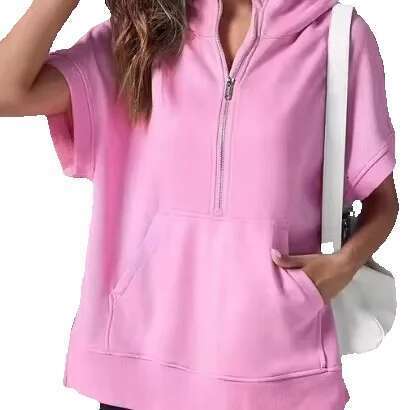 2024 Women's Spring New European And American Solid Color Casual Short Sleeved Hoodie