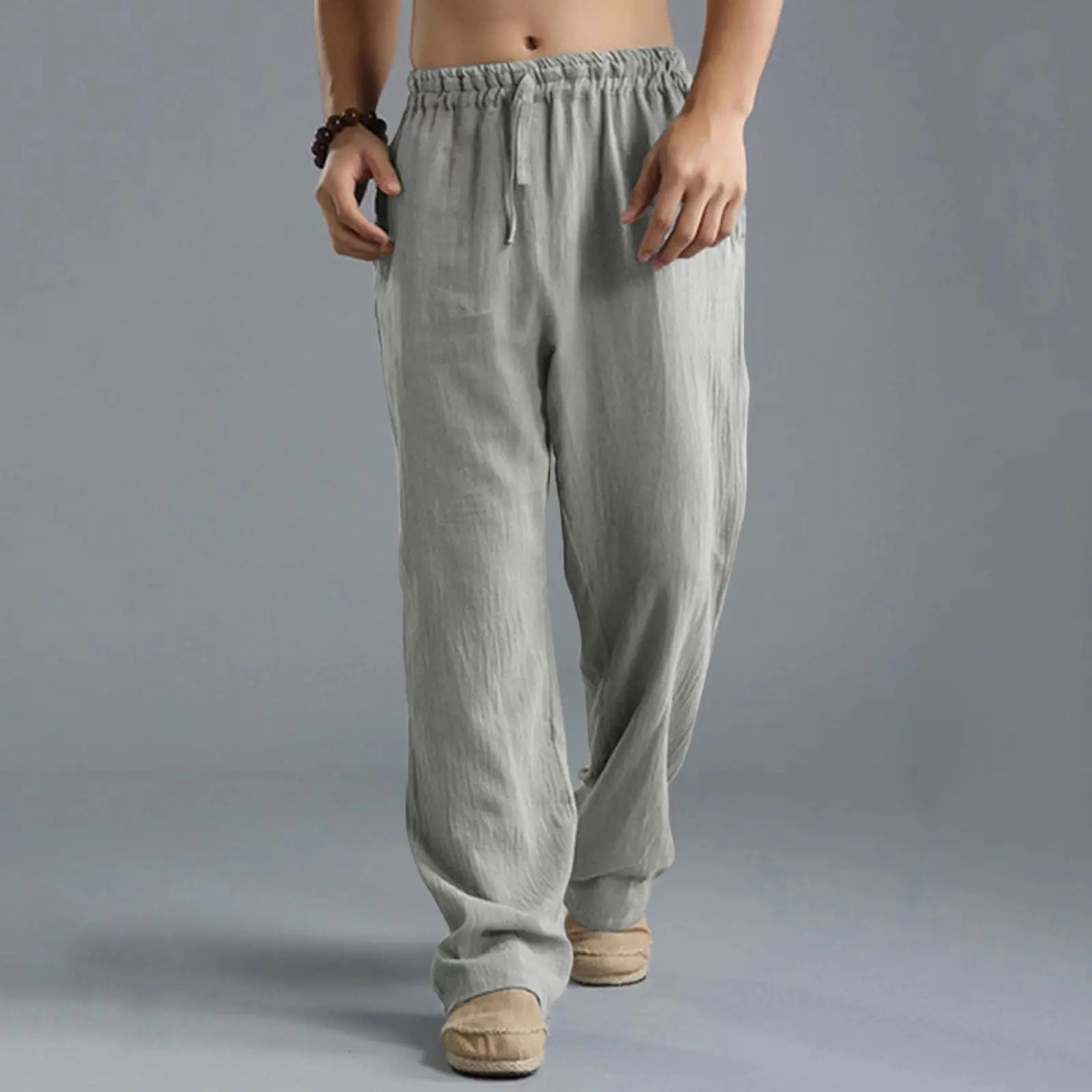 Mens Cotton Linen Pants Male Autumn Breathable Solid Color Linen Trousers Fitness Streetwear S-3XL 5XL 4XL 250227