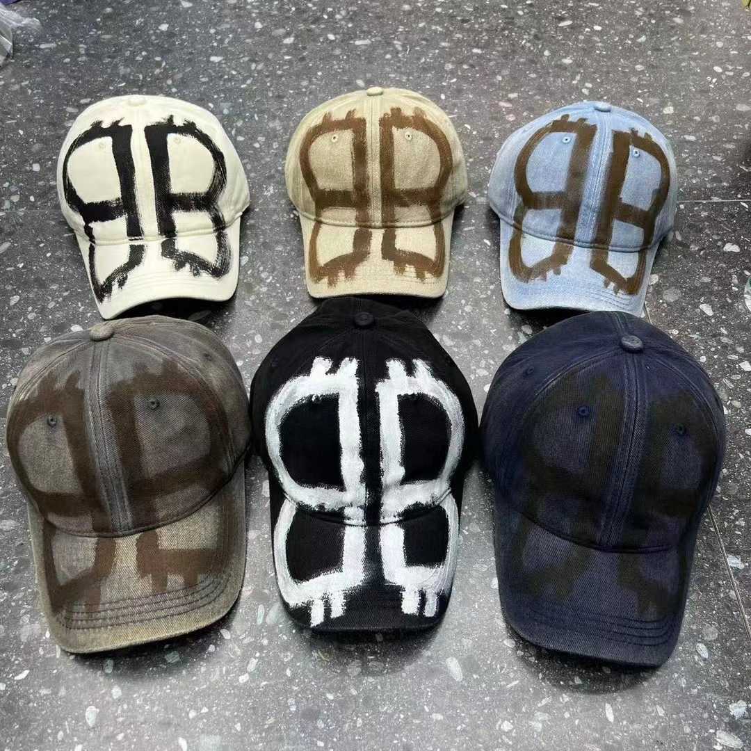 Wide Brim Hats Bucket Hats Korean version internet celebrity trendy brand hand painted letter baseball cap for women in spring and summer washed and w