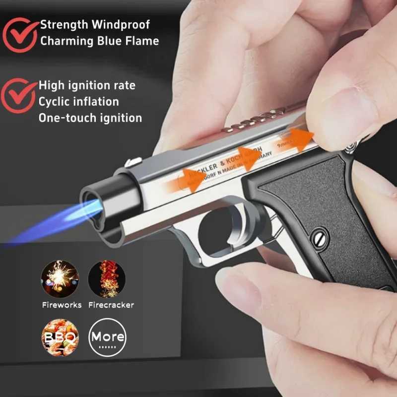 Mini Pistal Style Torch Lighter with Keychain Windproof Jet Flame Cool Lighter Refillable Butane Gas Gun Lighter Y250228