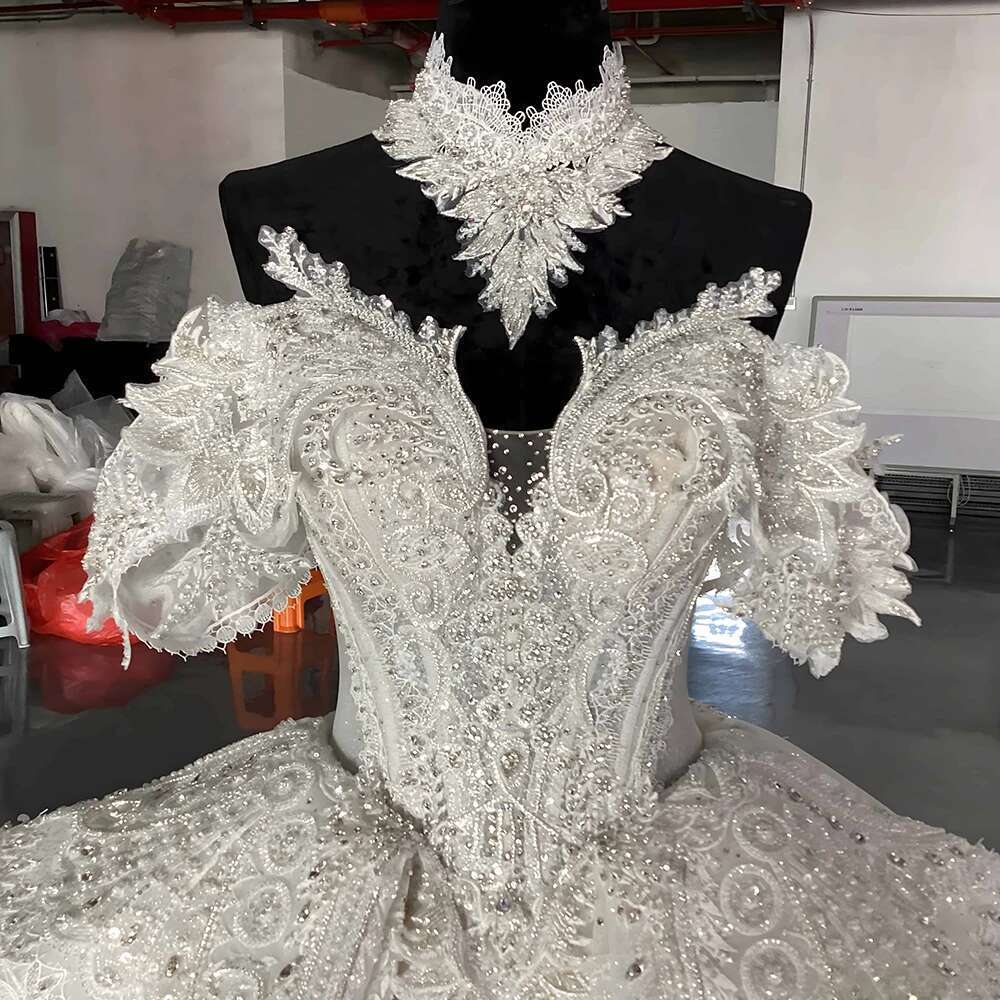 Lace Up Organza Custom White Wedding Dresses Off Shoulder Train Sweep Bridal Dress