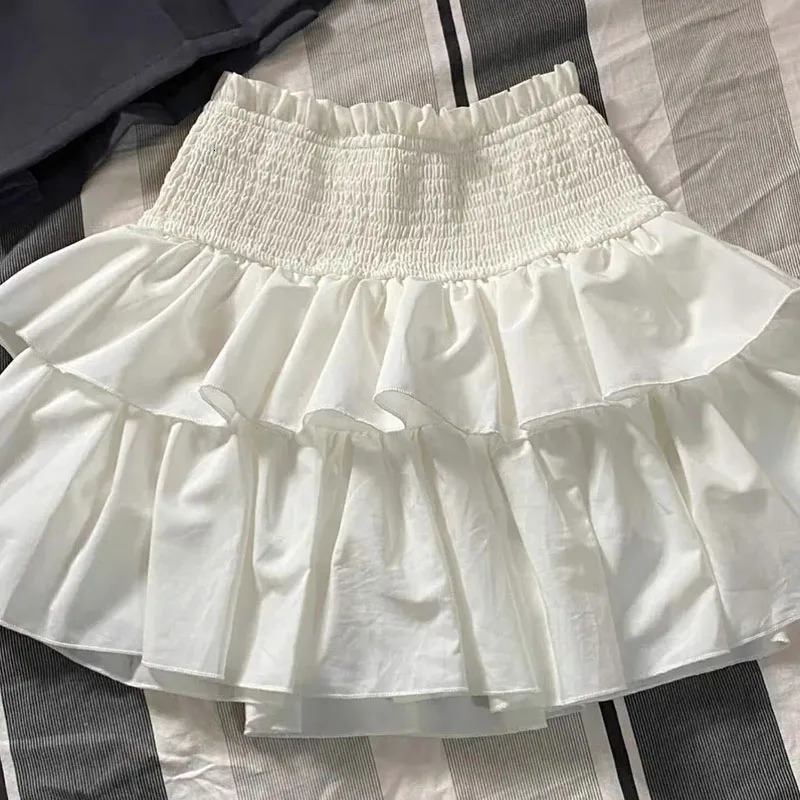 Gidyq Sweet White Mini Skirt Women Korean Fashion Preppy Ball Gown Kawaii Ladies Ballet High Waist Skirt Spring Summer 250227
