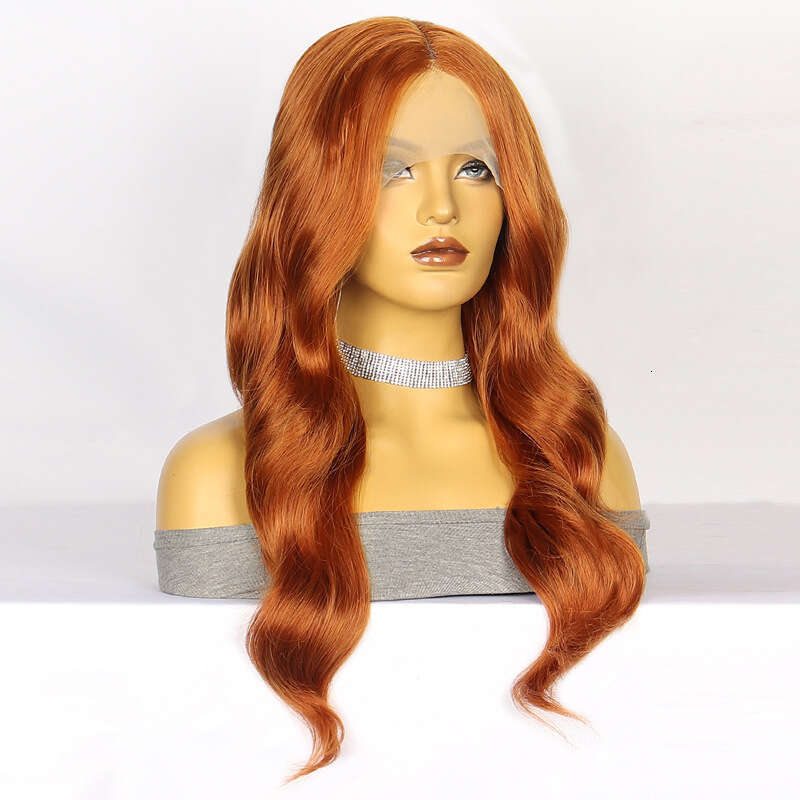 HD Front Lace Wig Front Female Hand Hook Big Wave Long Curled Hair Synthetic Headset Lace Wig Orange