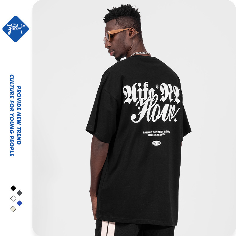 American Fashion Brand T-shirt Men's Short Sleeve Loose Oversize220g Street Hip Hop Couple Bottom Shirt