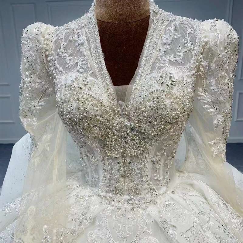 Custom Modern Dress Bride, V Neck Organza Ball Gown, Wedding Dresses For Women, Beads, Sequins, Lace, Robe Marriage