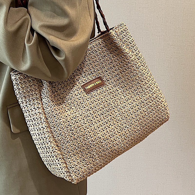 2025 New Classic Summer Beach Vacation Straw Woven Women's Fashion Commuter Shoulder Bag Large Capacity Handbag #swissmilitary