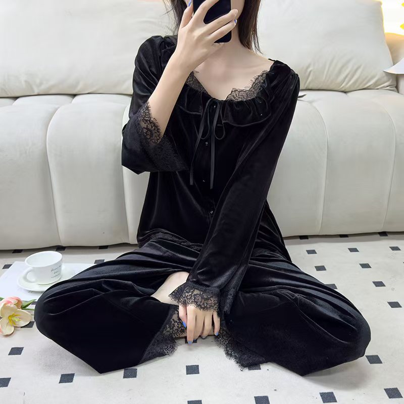 X303 Yarn Autumn and Winter Pajamas Women Retro Elegant Home Clothes Ladies New Fashion Pajamas