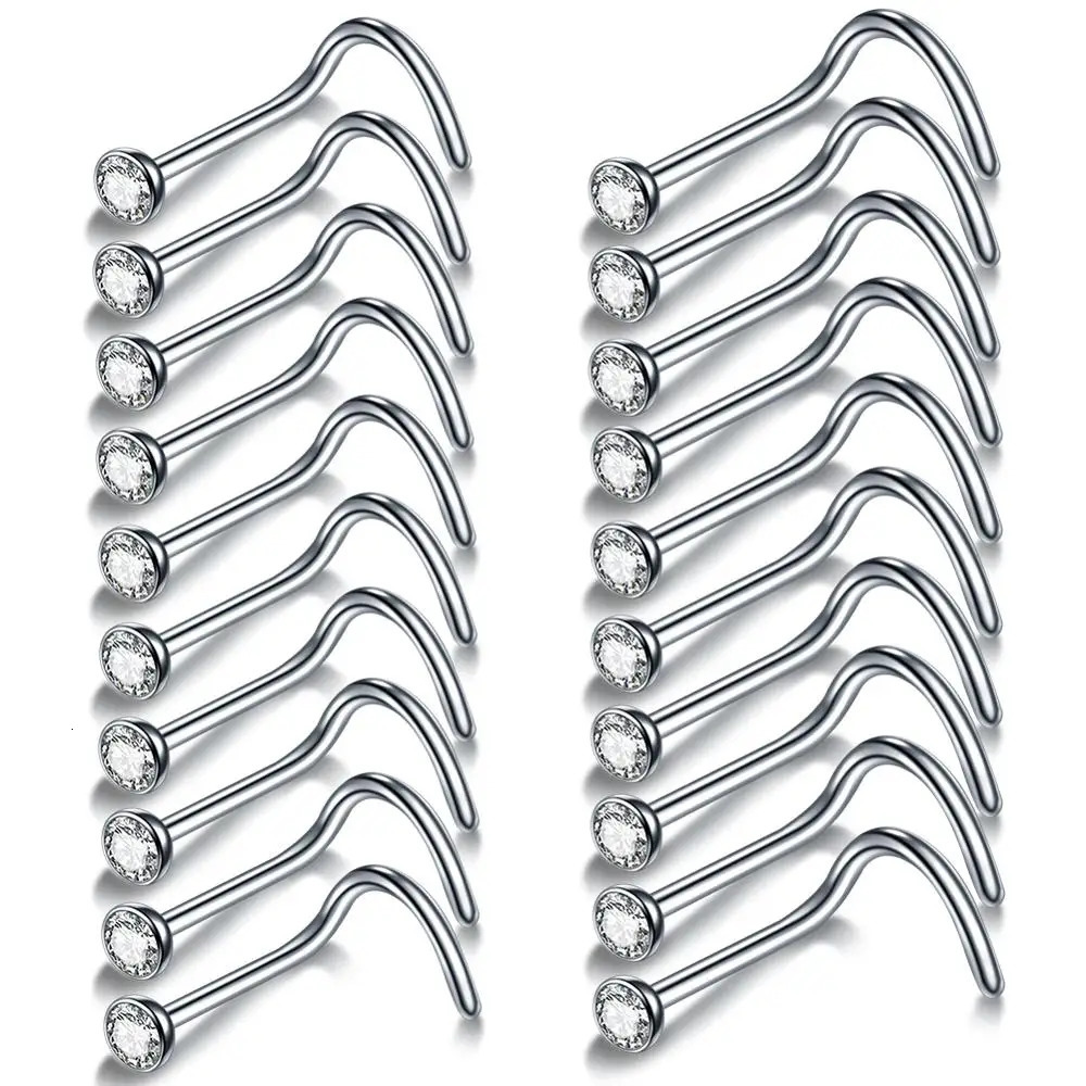 100Pcs/lot 18G 20G Nostril Piercings CZ Crystal Piercing Nose Stud Stainless Steel Star Nose Rings Nariz Piercing Body Jewelry 250227