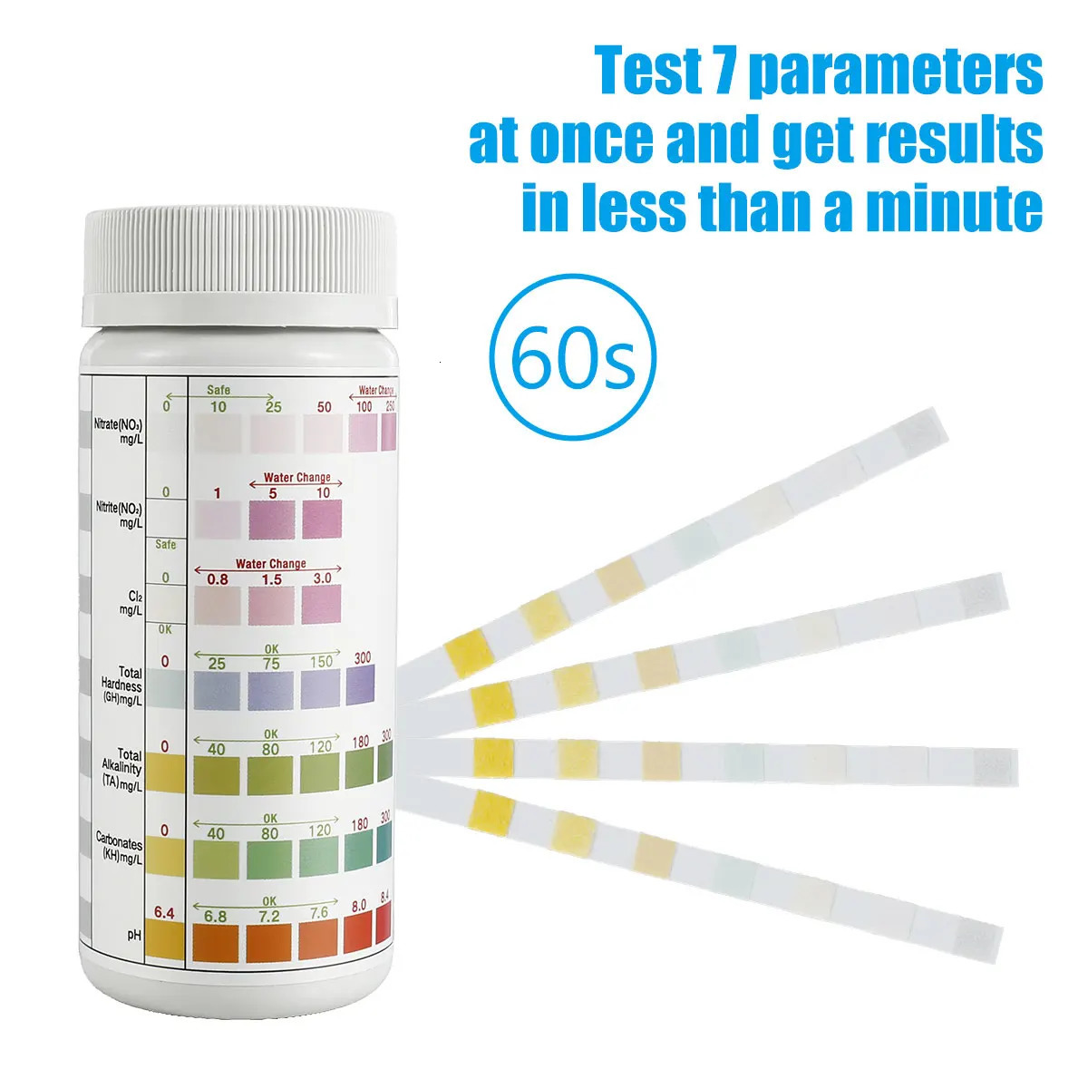 100Pcs Aquarium Test Strips Water Quality Test Strip 7in1 Fish Tank Test Kit Freshwater Saltwater Aquarium Water pH Test Strips 250226