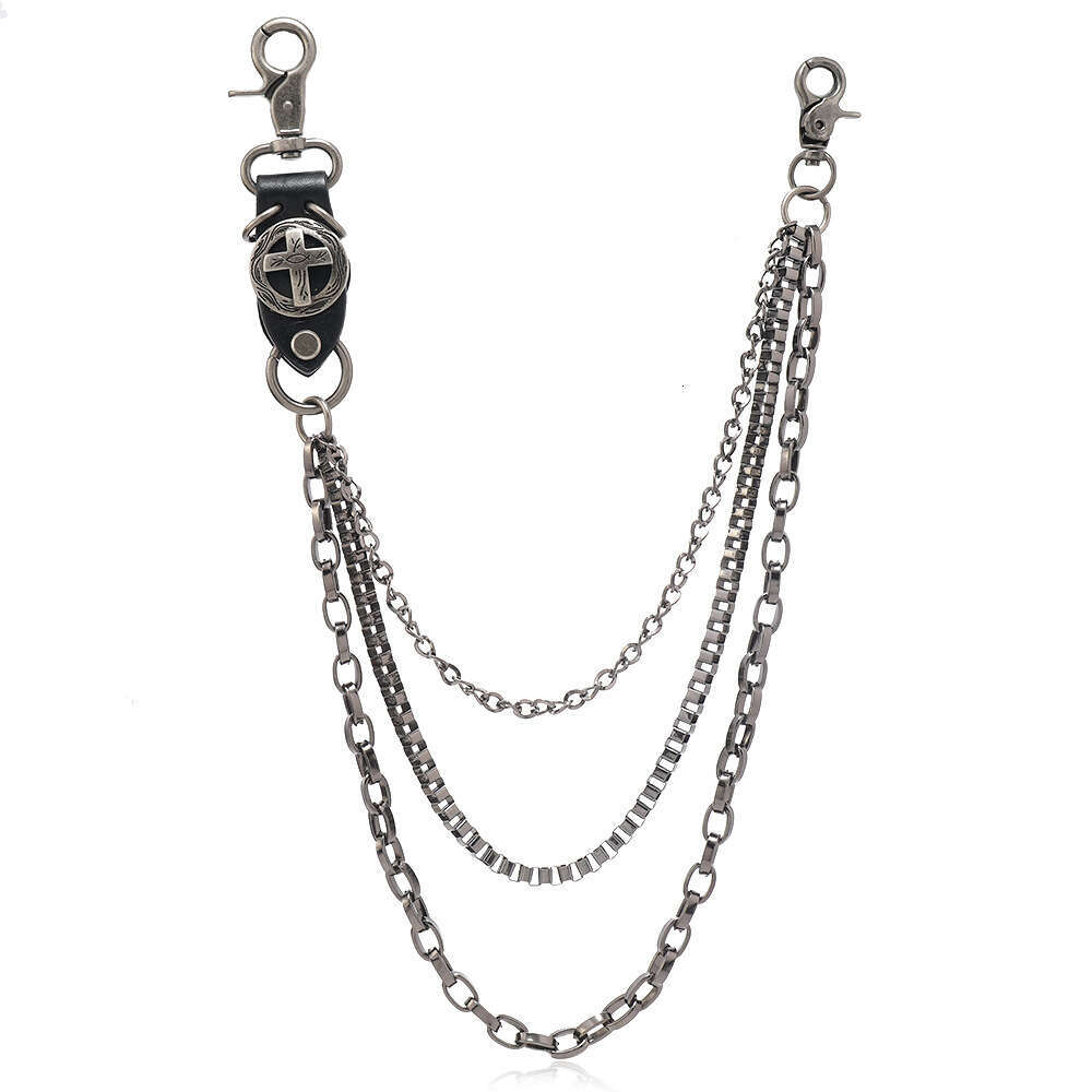 Punk style versatile metal jeans accessories, waist chain, cowhide cross, trendy men's and women's hip-hop pants chain