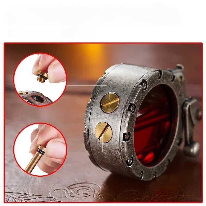 New retro transparent oil tank metal rocker arm Kerosene Lighter Personality windproof cigar Lighter mens series gift Y250228