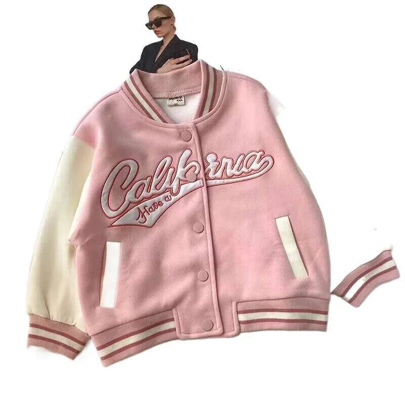 Ddmyshoesvip Spring Autumn Children Baseball Uniform Letter Embroidery Young Kids Girl Jacket Spliced Sleeve Fashion Toddler Girls Coat