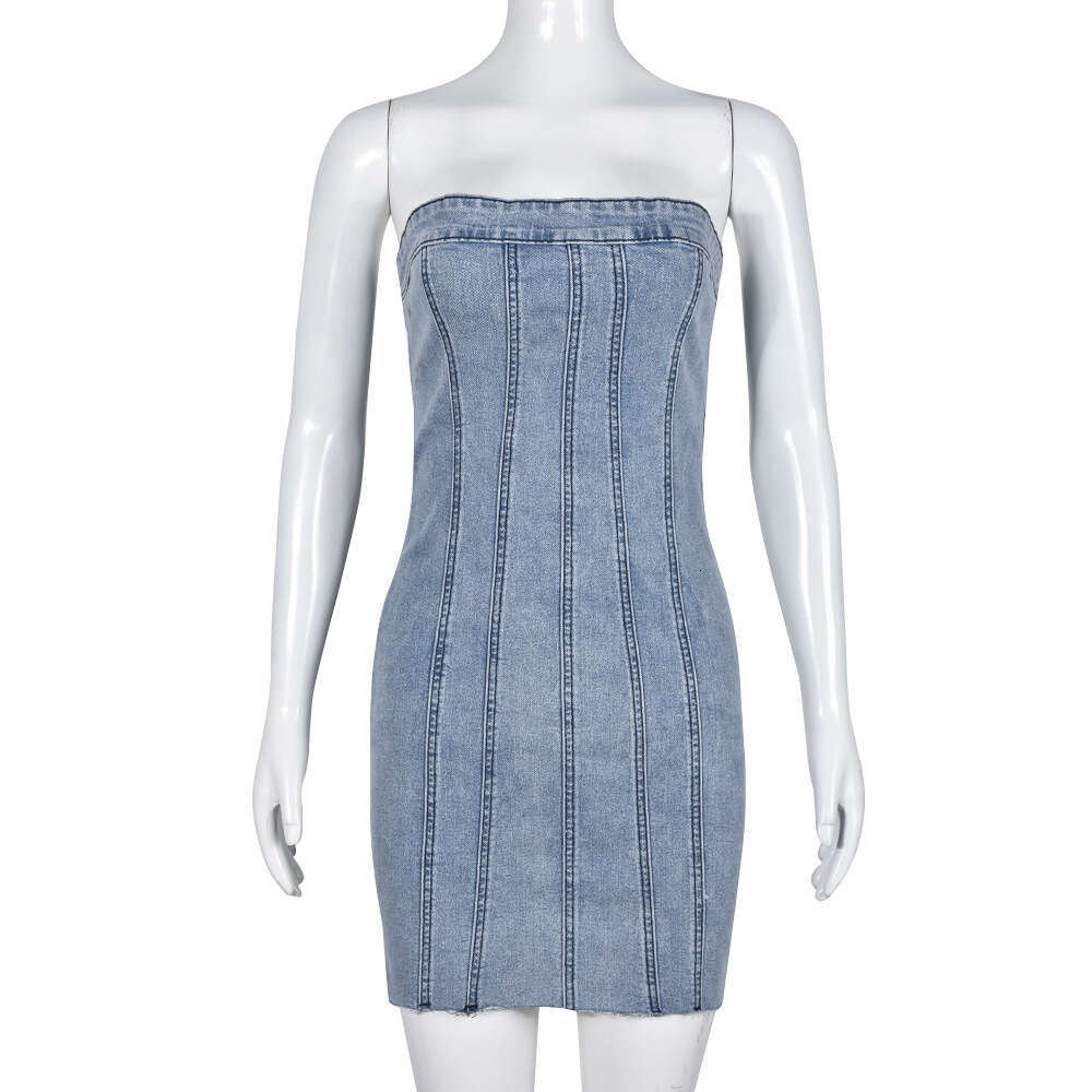 9220DD Nazada denim skirt, spring summer, European and American sexy backless wash water wrapped chest dress, women's 2025 temperament versatile 