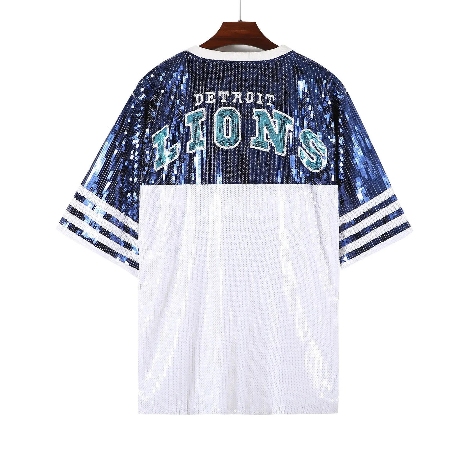 Summer Fashion Sequin Women Short Sleeved Tops Simple Round Neck Female Letter T-shirt 250227