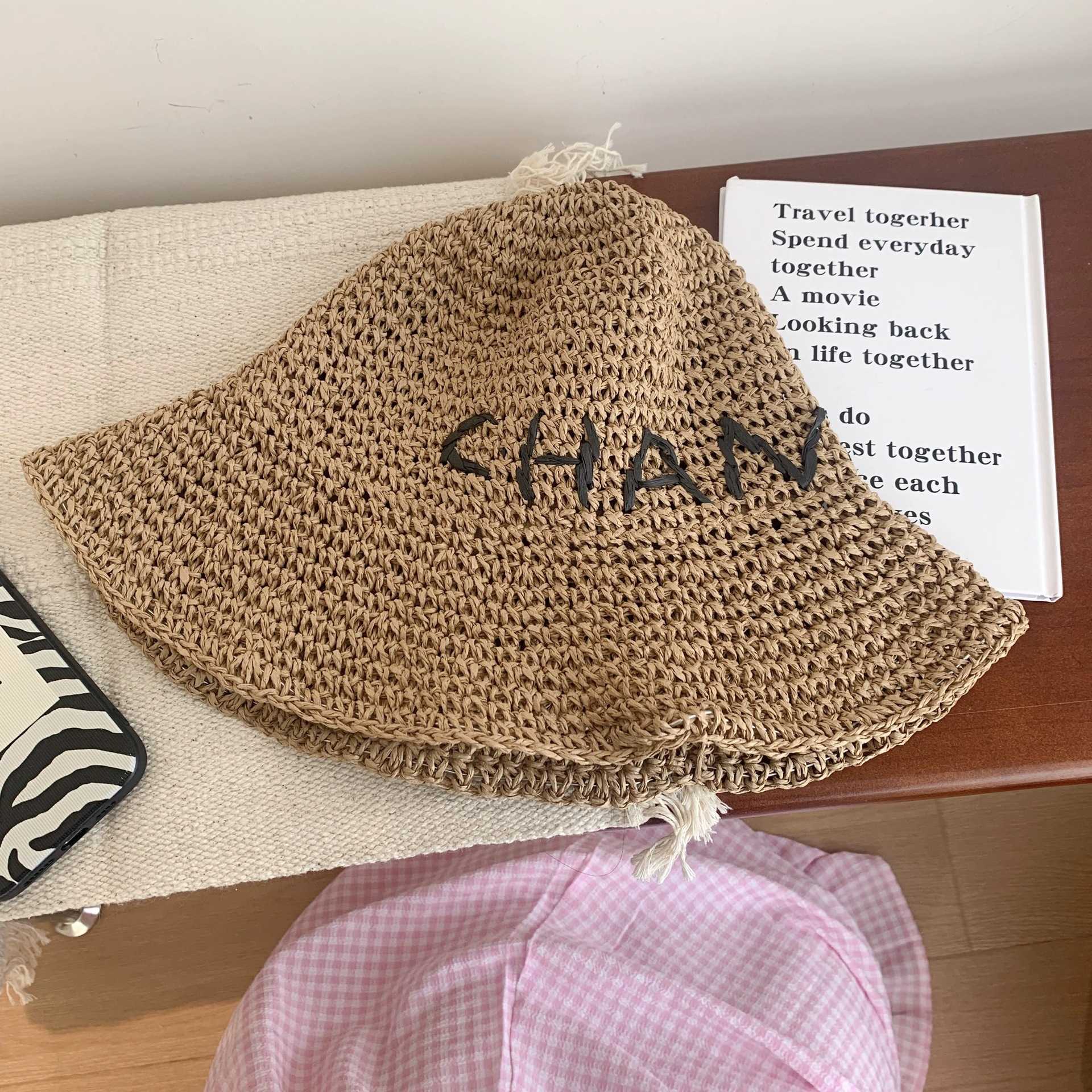 Wide Brim Hats Bucket Hats Face revealing little girls straw woven basin hat letter woven straw hat summer sun shading and sun protection beach fisher