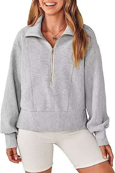 New Oem Custom Wholesale Up Pullover Plain Oversize Sweater 1/4 Half Zip Women's Hoodies Sweatshirts