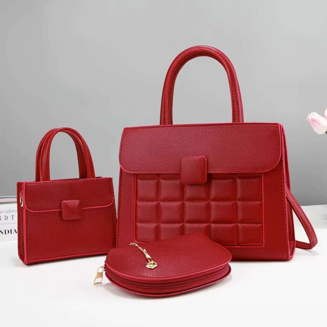 Fashion Retro Large Capacity Tote Korean Single Shoulder Crossbody Bag Three Pieces Versatile Ing Checkered Handbag PU