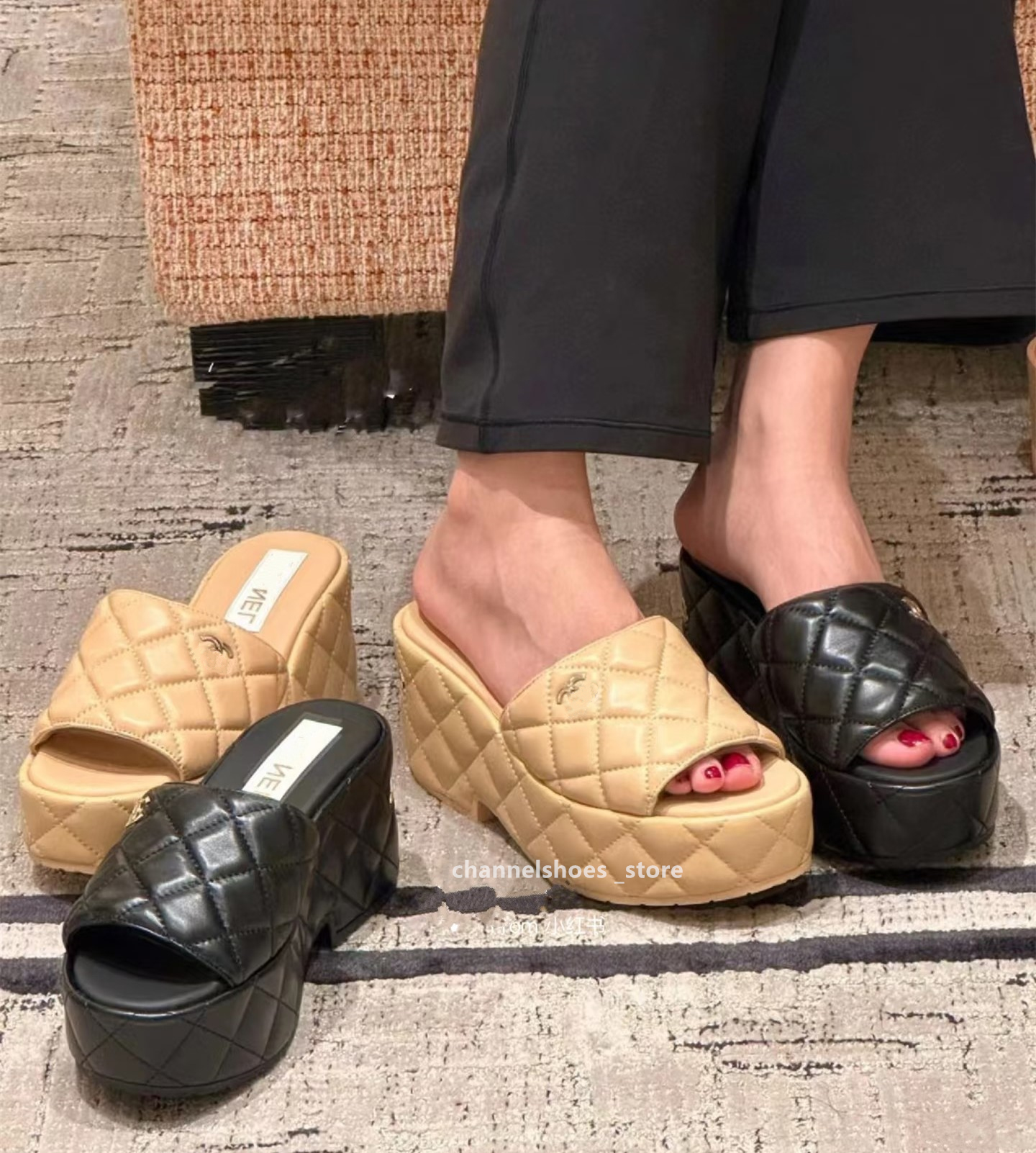 2025 New Brand designer Women Sandals Solid Quilting quilted Platform Wedge Heel High Open Toe Sexy Style slipper Mujer Elegant Summer Sandals torys Slide cha shoes