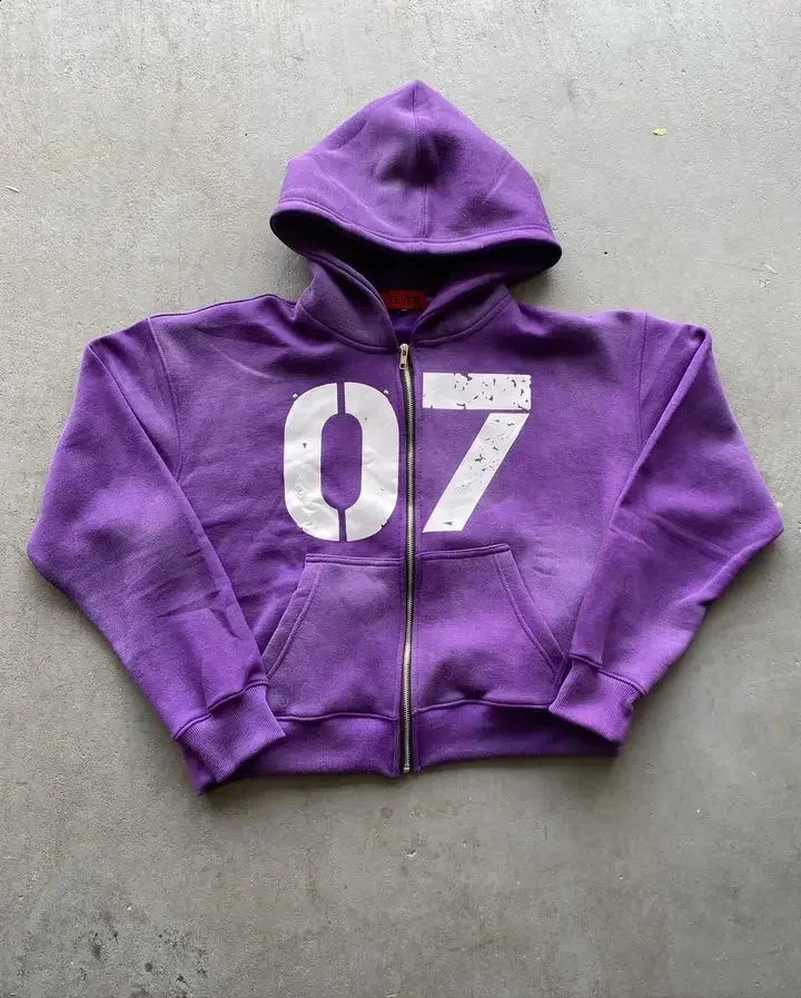 High Street Fashion Clothing Alphanumeric Printed Zipper Hoodie Sweatshirt Colorful Waist Oversized Sweatpants Men 250809