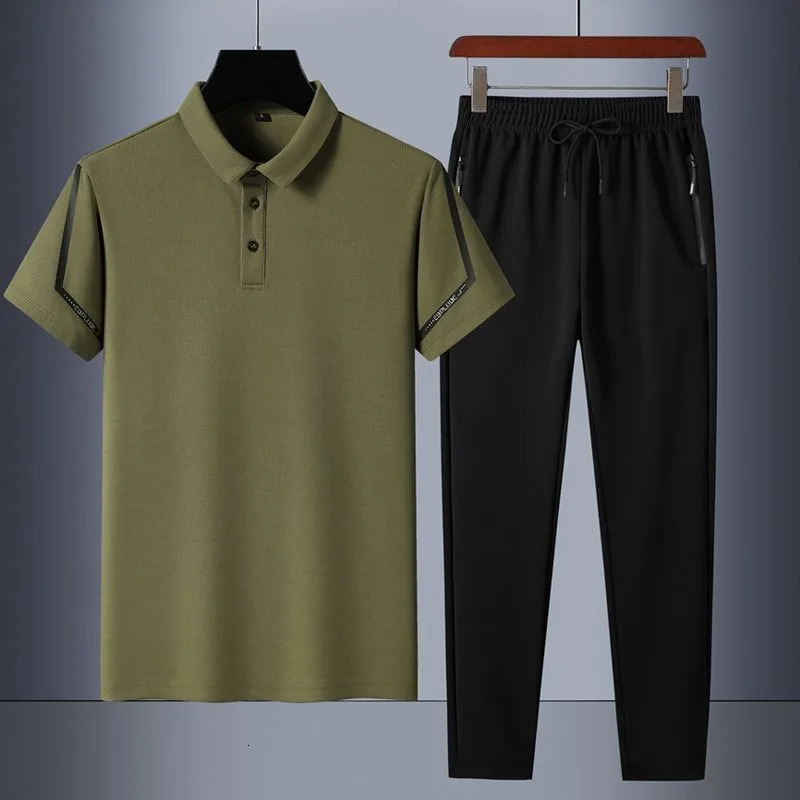 Summer Fashion Trend Solid Color POLO Shirt Set Mens Casual Relaxed Comfortable Breathable High-Grade Two-Piece Set 250224