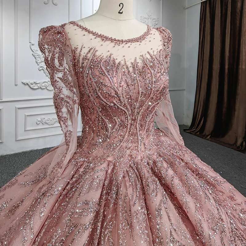 Custom Classic Guest Dress Organza Ball Gown Round Neck Long Sleeves evening Laces Party Dresses