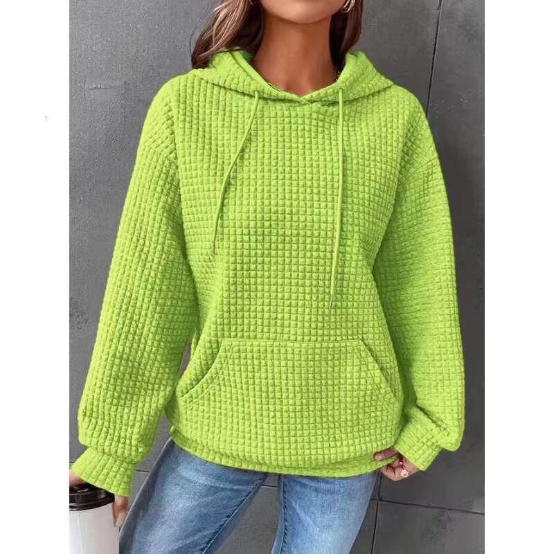 Customized High Quality Waffle Pullover Street Retro Women's Hooded Sweatshirt