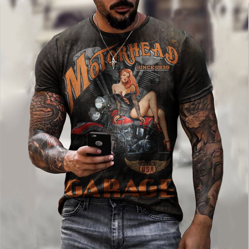 Designer Fashion Trend New Motorcycle Short Sleeved Casual 3D Printed Loose Men's T-shirt 2025