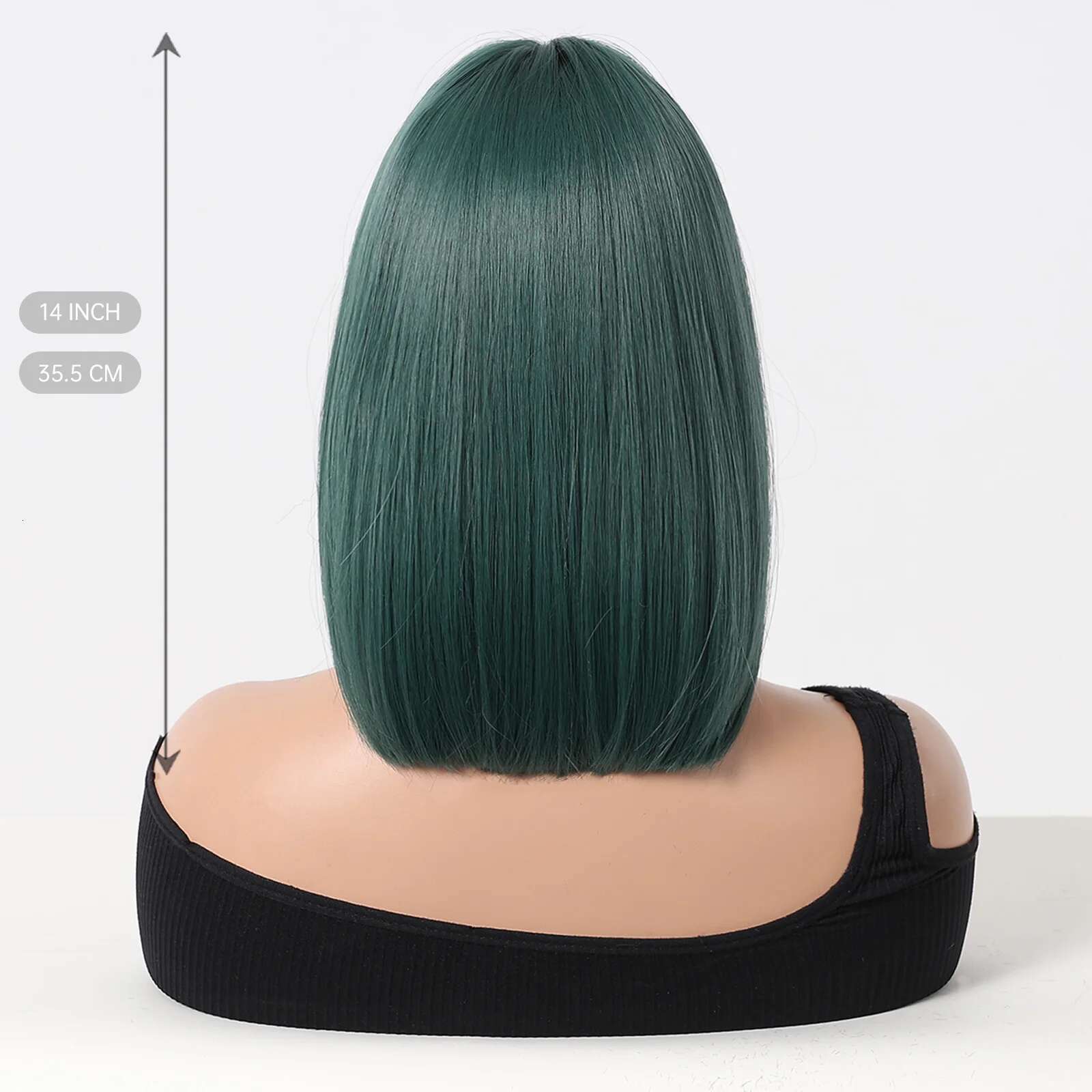 HENRY MARGU Dark Bob Synthetic Wigs Short Straight Wig Green Hair With Bangs For Women Party Cosplay Use Heat Resistant