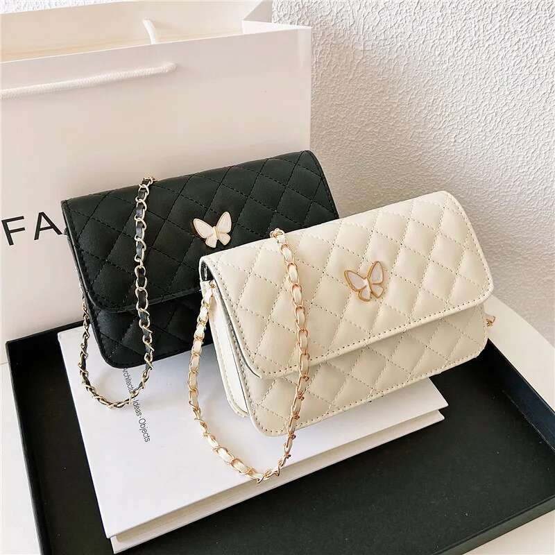 New Shoulder Girls Hundred Crossbody Ladies Chain Small Square Bag Gerie Bow Decoration PU Material