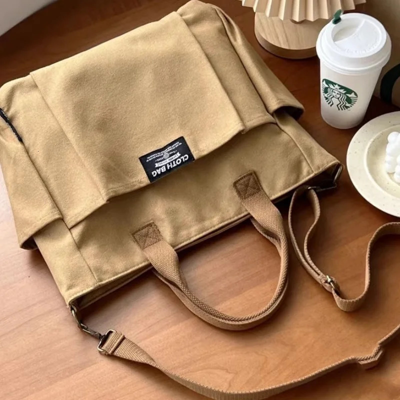 Urban Minimalist Female Student Large Capacity Commuting Horizontal Canvas Single Shoulder Diagonal Cross Portable Tote Bag 250218